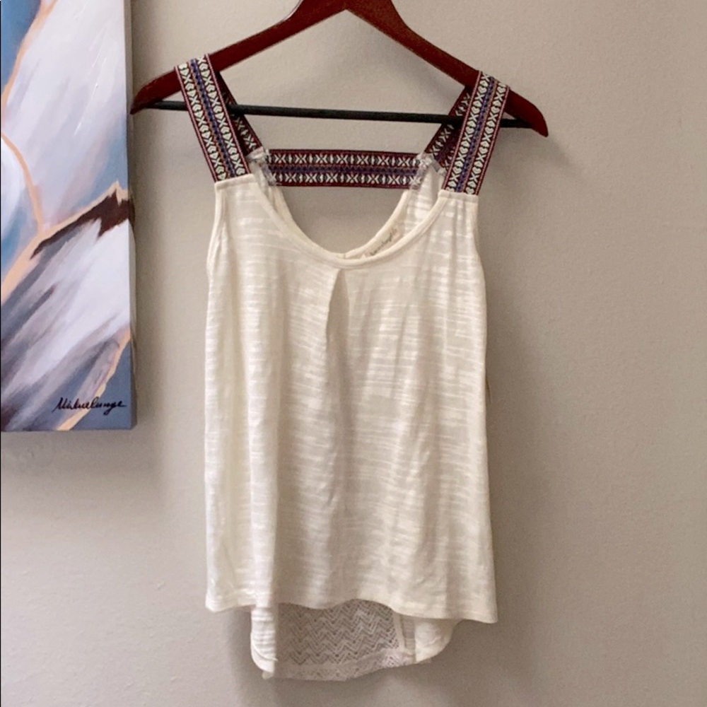 Embroidered Strap Lace Back Tank